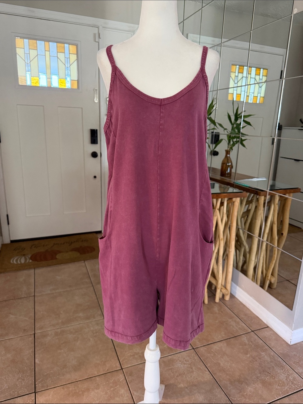 Sundry Wine Sleeveless Romper with Pockets